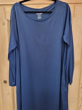 EUC Wool& Rowena Swing Dress Women's sz XL Marine Blue Long Sleeve Mini Dress